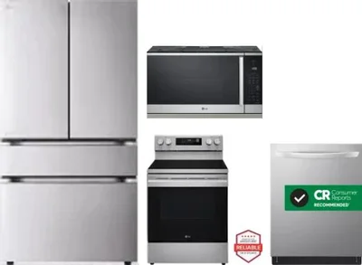 4 Piece Package Includes Refrigerator, Range, Microwave And Dishwasher