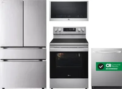 4 Piece Package Includes Refrigerator, Range, Microwave And Dishwasher