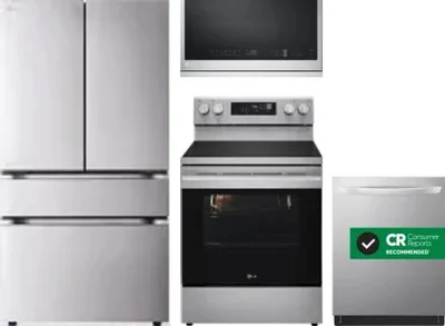 4 Piece Package Includes Refrigerator, Range, Microwave And Dishwasher