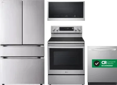 4 Piece Package Includes Refrigerator, Range, Microwave And Dishwasher