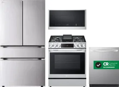 4 Piece Package Includes Refrigerator, Range, Microwave And Dishwasher