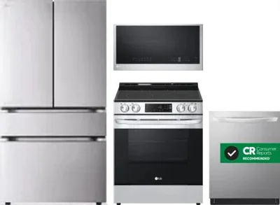 4 Piece Package Includes Refrigerator, Range, Microwave And Dishwasher