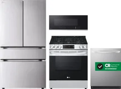 4 Piece Package Includes Refrigerator, Range, Microwave And Dishwasher
