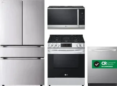 4 Piece Package Includes Refrigerator, Range, Microwave And Dishwasher