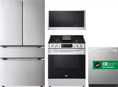 4 Piece Package Includes Refrigerator, Range, Microwave And Dishwasher