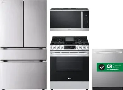 4 Piece Package Includes Refrigerator, Range, Microwave And Dishwasher