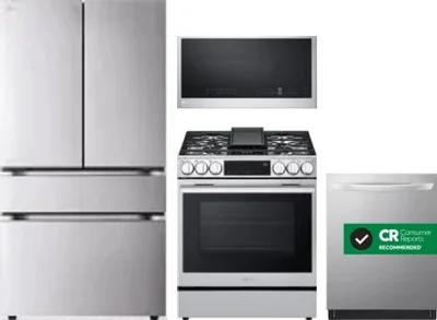 4 Piece Package Includes Refrigerator, Range, Microwave And Dishwasher