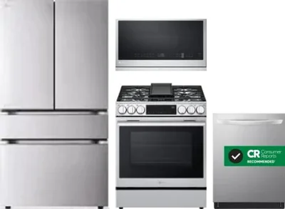4 Piece Package Includes Refrigerator, Range, Microwave And Dishwasher