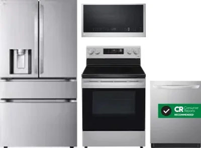 4 Piece Package Includes Refrigerator, Range, Microwave And Dishwasher