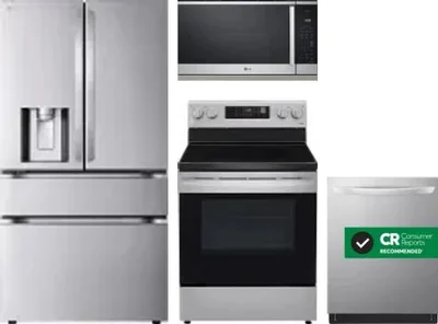 4 Piece Package Includes Refrigerator, Range, Microwave And Dishwasher