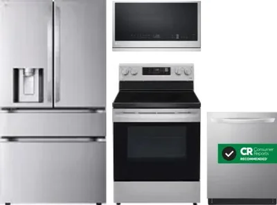 4 Piece Package Includes Refrigerator, Range, Microwave And Dishwasher