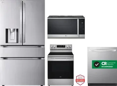 4 Piece Package Includes Refrigerator, Range, Microwave And Dishwasher