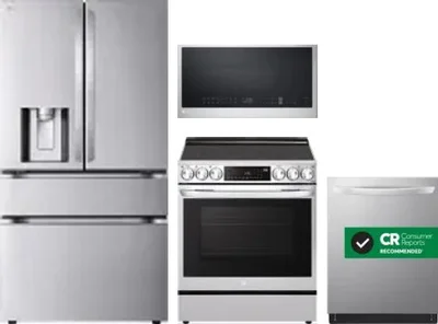 4 Piece Package Includes Refrigerator, Range, Microwave And Dishwasher