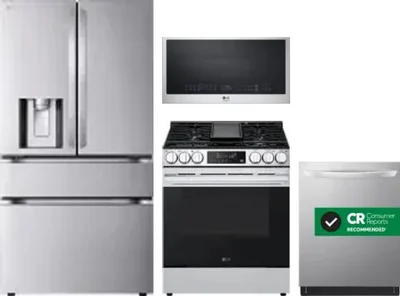 4 Piece Package Includes Refrigerator, Range, Microwave And Dishwasher
