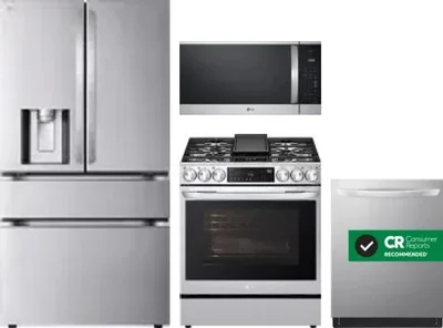 4 Piece Package Includes Refrigerator, Range, Microwave And Dishwasher