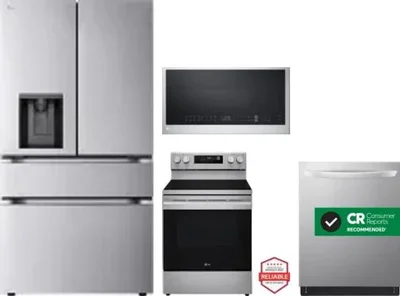 4 Piece Package Includes Refrigerator, Range, Microwave And Dishwasher