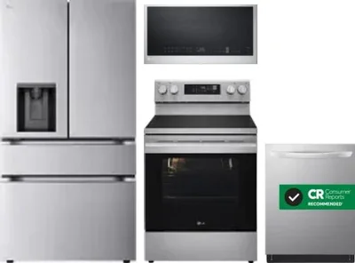 4 Piece Package Includes Refrigerator, Range, Microwave And Dishwasher