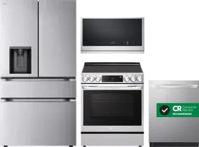 4 Piece Package Includes Refrigerator, Range, Microwave And Dishwasher