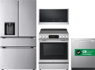 4 Piece Package Includes Refrigerator, Range, Microwave And Dishwasher