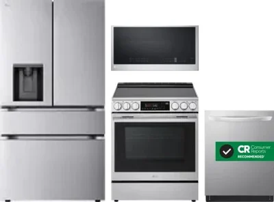 4 Piece Package Includes Refrigerator, Range, Microwave And Dishwasher