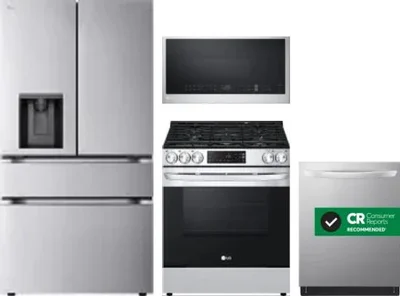 4 Piece Package Includes Refrigerator, Range, Microwave And Dishwasher