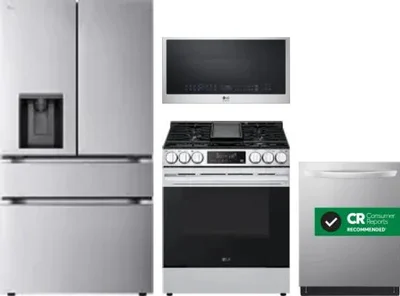 4 Piece Package Includes Refrigerator, Range, Microwave And Dishwasher