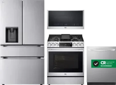 4 Piece Package Includes Refrigerator, Range, Microwave And Dishwasher