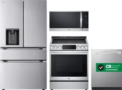 4 Piece Package Includes Refrigerator, Range, Microwave And Dishwasher