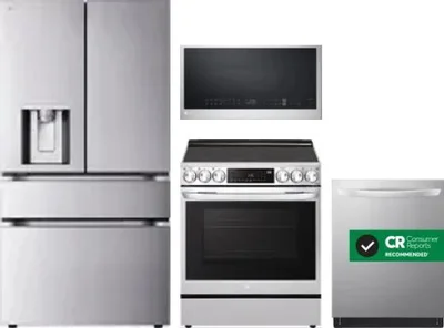 4 Piece Package Includes Refrigerator, Range, Microwave And Dishwasher