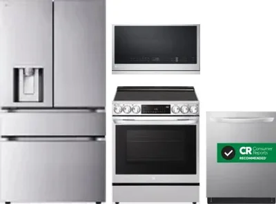4 Piece Package Includes Refrigerator, Range, Microwave And Dishwasher