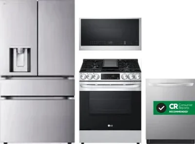 4 Piece Package Includes Refrigerator, Range, Microwave And Dishwasher