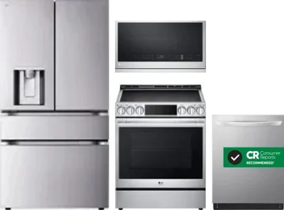 4 Piece Package Includes Refrigerator, Range, Microwave And Dishwasher