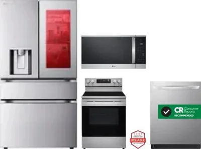 4 Piece Package Includes Refrigerator, Range, Microwave And Dishwasher