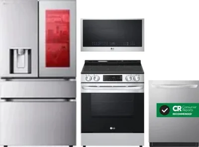 4 Piece Package Includes Refrigerator, Range, Microwave And Dishwasher
