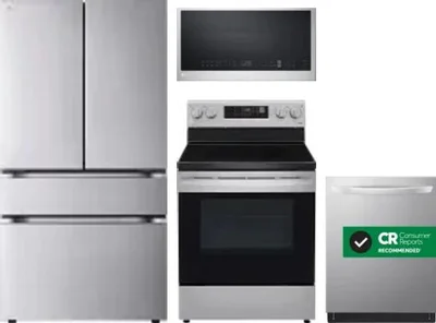 4 Piece Package Includes Refrigerator, Range, Microwave And Dishwasher