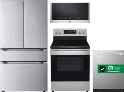 4 Piece Package Includes Refrigerator, Range, Microwave And Dishwasher