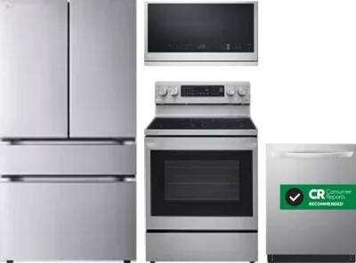 4 Piece Package Includes Refrigerator, Range, Microwave And Dishwasher