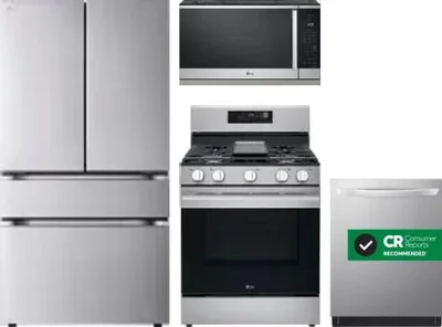 4 Piece Package Includes Refrigerator, Range, Microwave And Dishwasher