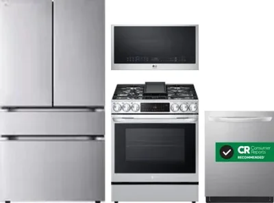 4 Piece Package Includes Refrigerator, Range, Microwave And Dishwasher