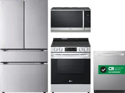 4 Piece Package Includes Refrigerator, Range, Microwave And Dishwasher