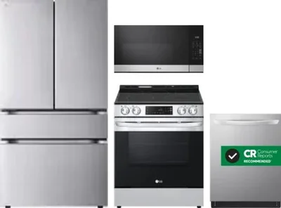4 Piece Package Includes Refrigerator, Range, Microwave And Dishwasher