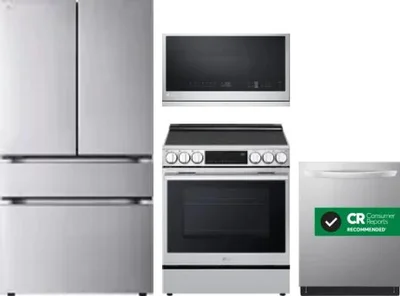 4 Piece Package Includes Refrigerator, Range, Microwave And Dishwasher