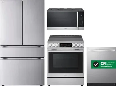 4 Piece Package Includes Refrigerator, Range, Microwave And Dishwasher