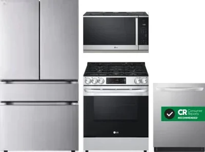 4 Piece Package Includes Refrigerator, Range, Microwave And Dishwasher
