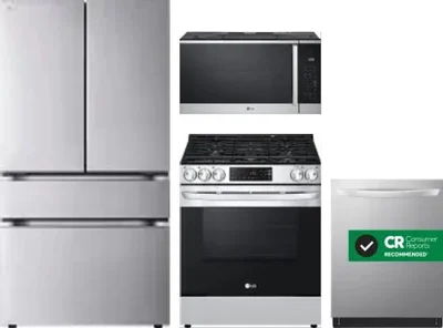 4 Piece Package Includes Refrigerator, Range, Microwave And Dishwasher