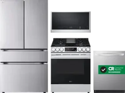 4 Piece Package Includes Refrigerator, Range, Microwave And Dishwasher