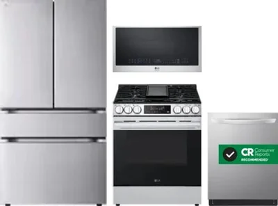 4 Piece Package Includes Refrigerator, Range, Microwave And Dishwasher