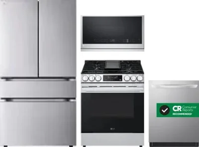 4 Piece Package Includes Refrigerator, Range, Microwave And Dishwasher