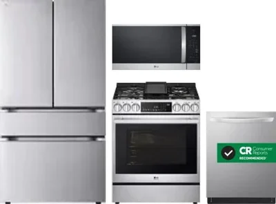 4 Piece Package Includes Refrigerator, Range, Microwave And Dishwasher