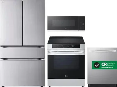 4 Piece Package Includes Refrigerator, Range, Microwave And Dishwasher